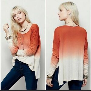 We The Free Ombre Scoop Neck Long-Sleeve Top in Rust and Cream